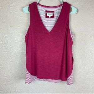 Anthro Deletta Fuchsia Overlay Striped V Neck S